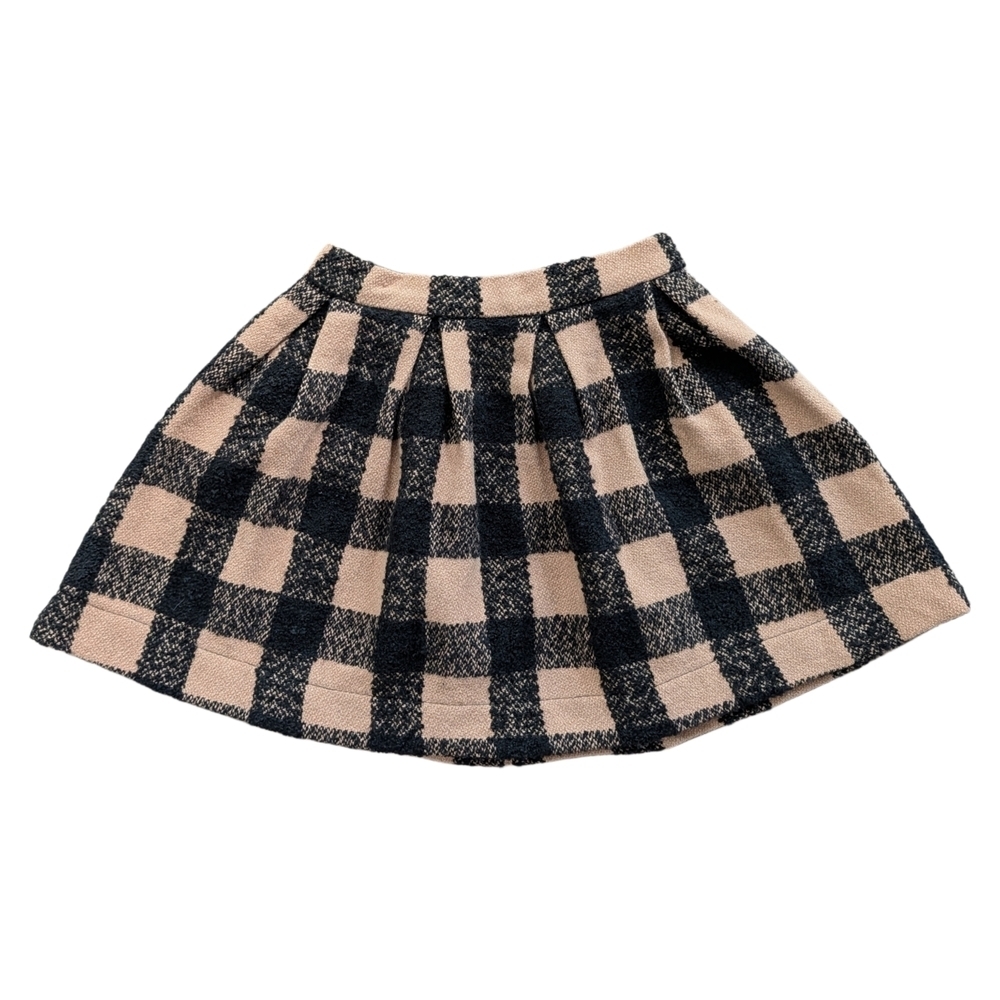 Honey Punch Black Tan Plaid Wool Back Zip Mini Skirt Size Small